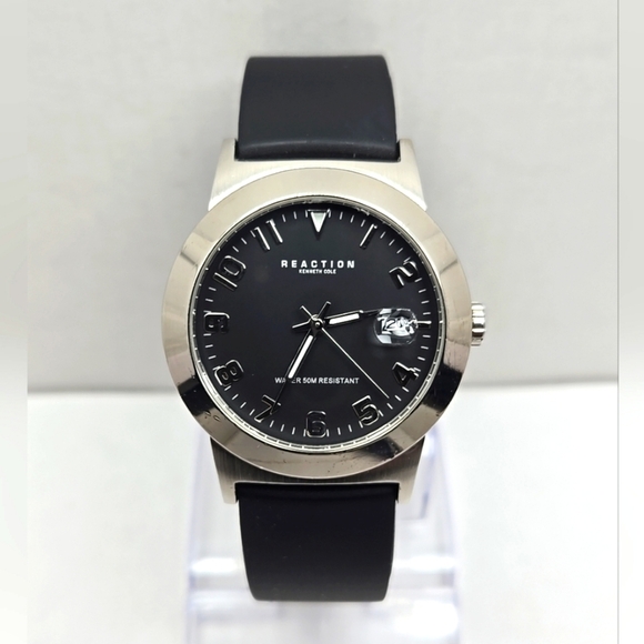Vintage Mens Kenneth Reaction Silver Tone Quartz Date Watch New Battery RK1001 - Picture 1 of 10